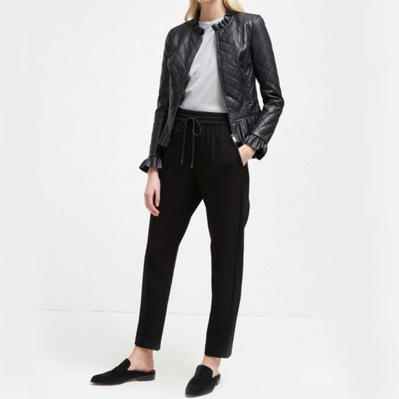 French Connection Brishen PU Frill Edge Faux Leather Biker Jacket Small - Picture 2 of 11